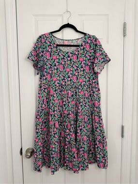 Lilly Pulitzer Jodee Short Sleeve Dress Low Tide Navy Garden Variety Medium